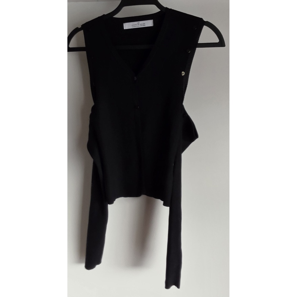 Rokh Black Cardigan Sz M V-Neck Long Sleeve Ribbed Sweater Cold Shoulder